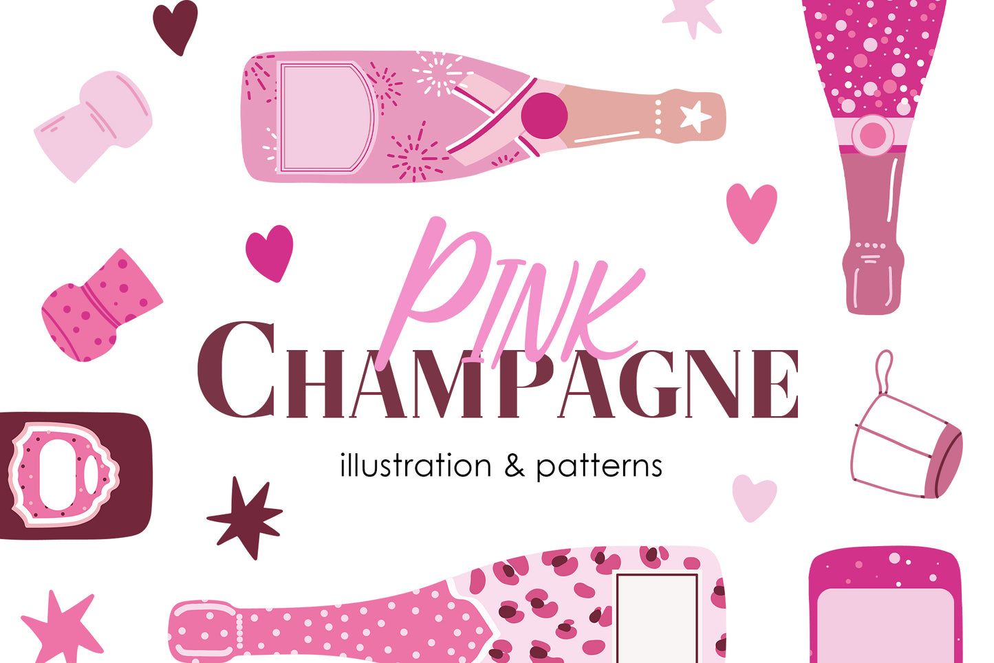 Pink Champagne Clipart & Patterns