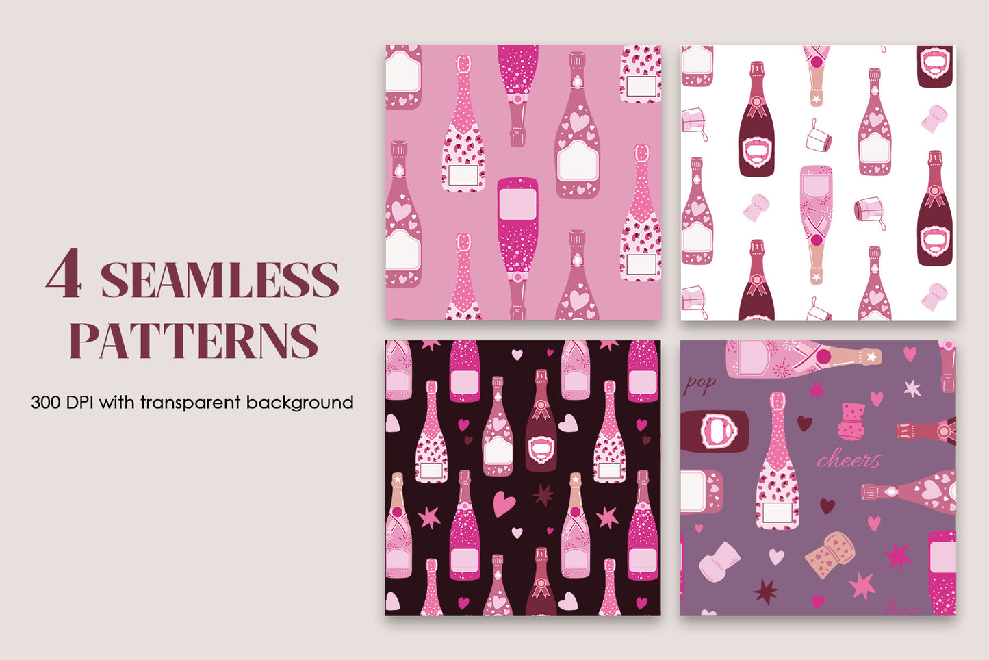 Pink Champagne Clipart & Patterns