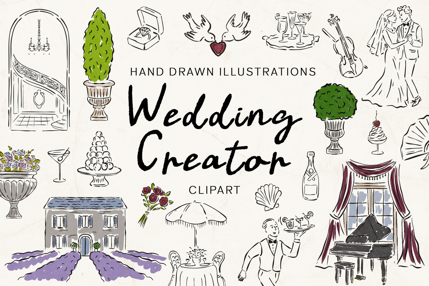 Wedding Creator Clipart – Hand Drawn Illustrations