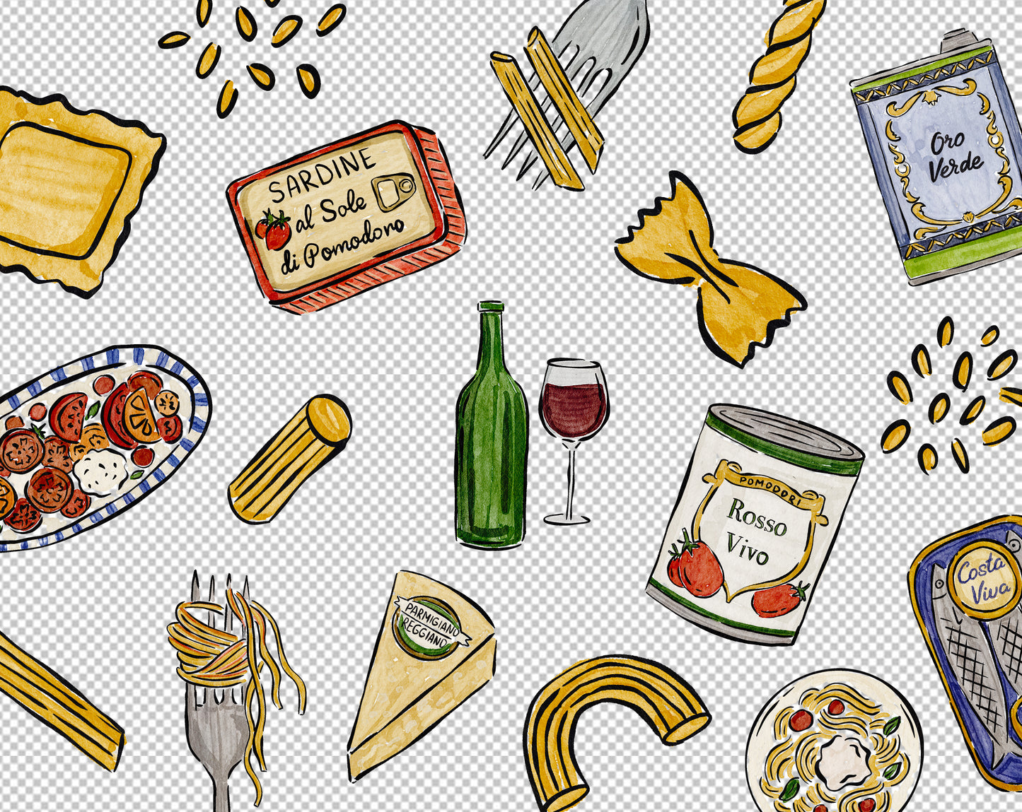 Italian Pasta Watercolor Clipart