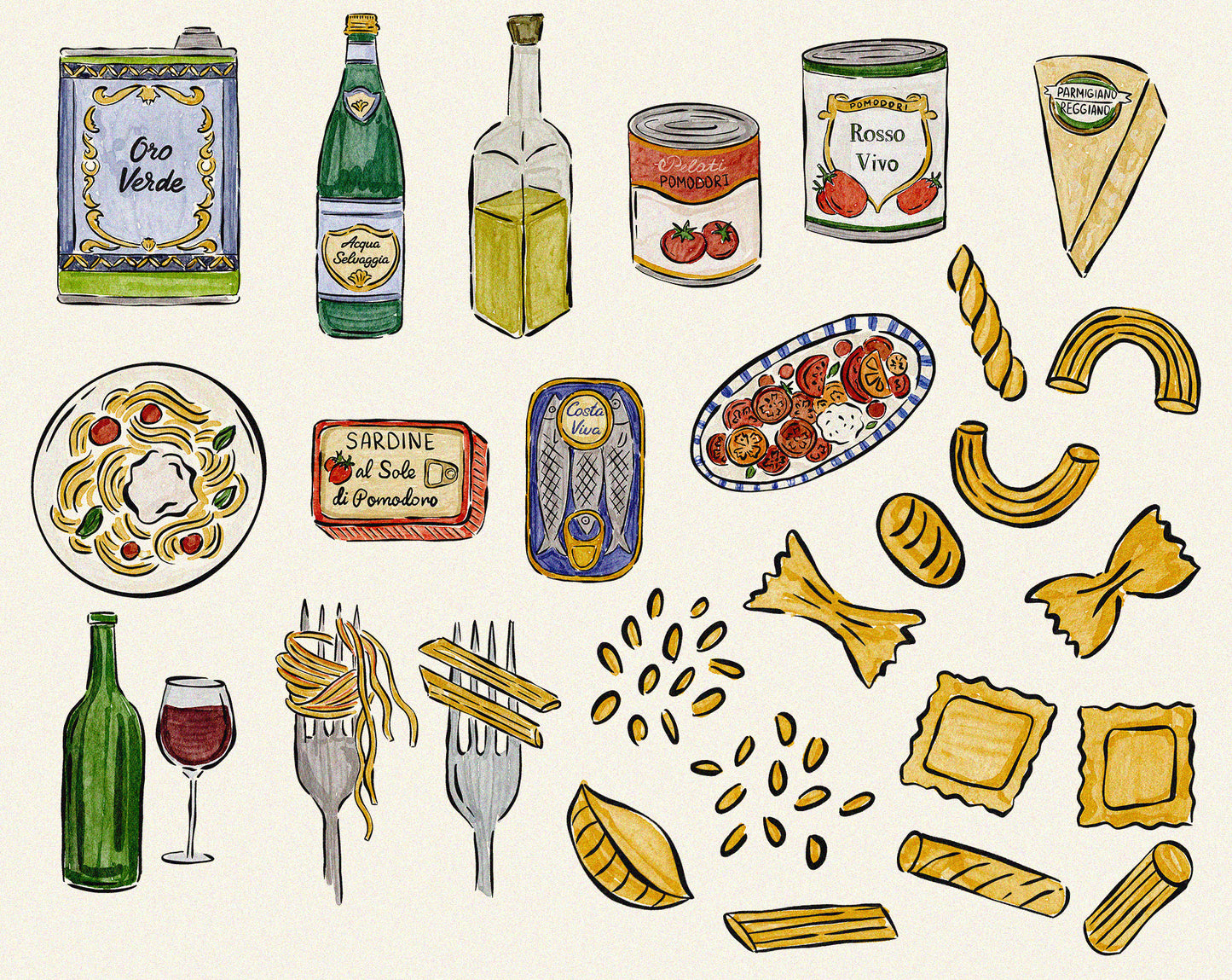 Italian Pasta Watercolor Clipart