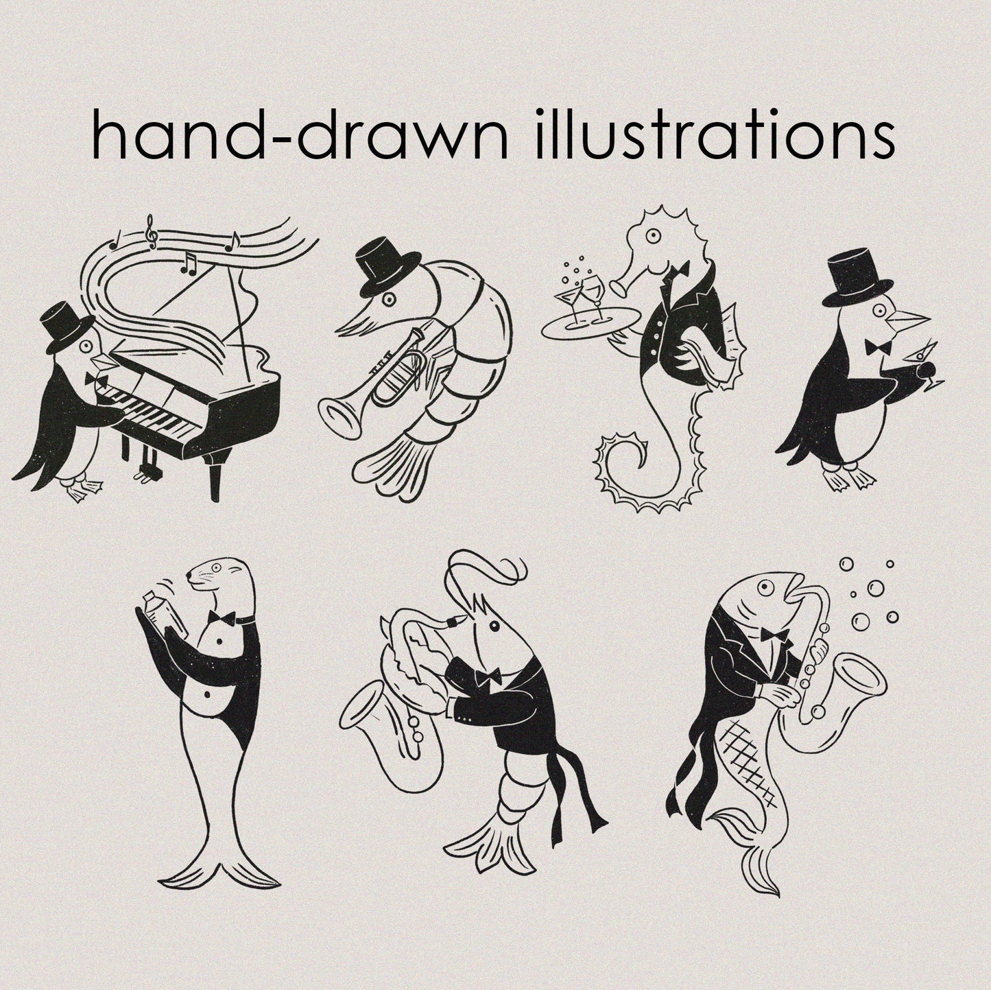 Cocktail & Jazz Hand Drawn Clipart