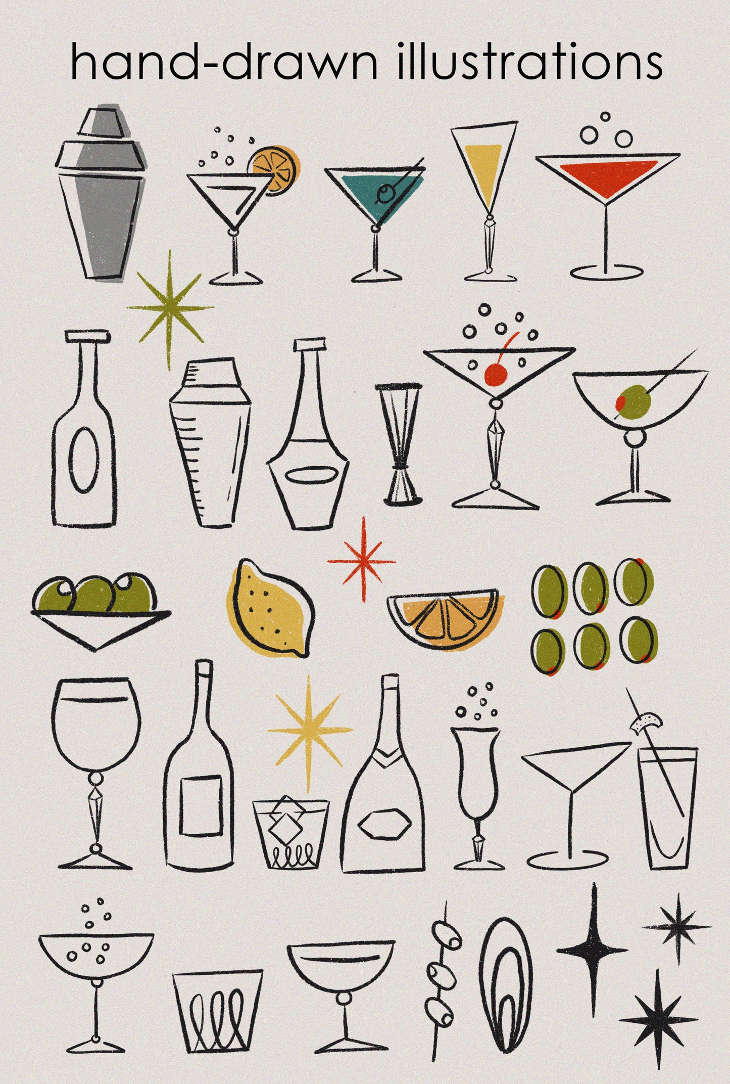 Cocktail & Jazz Hand Drawn Clipart