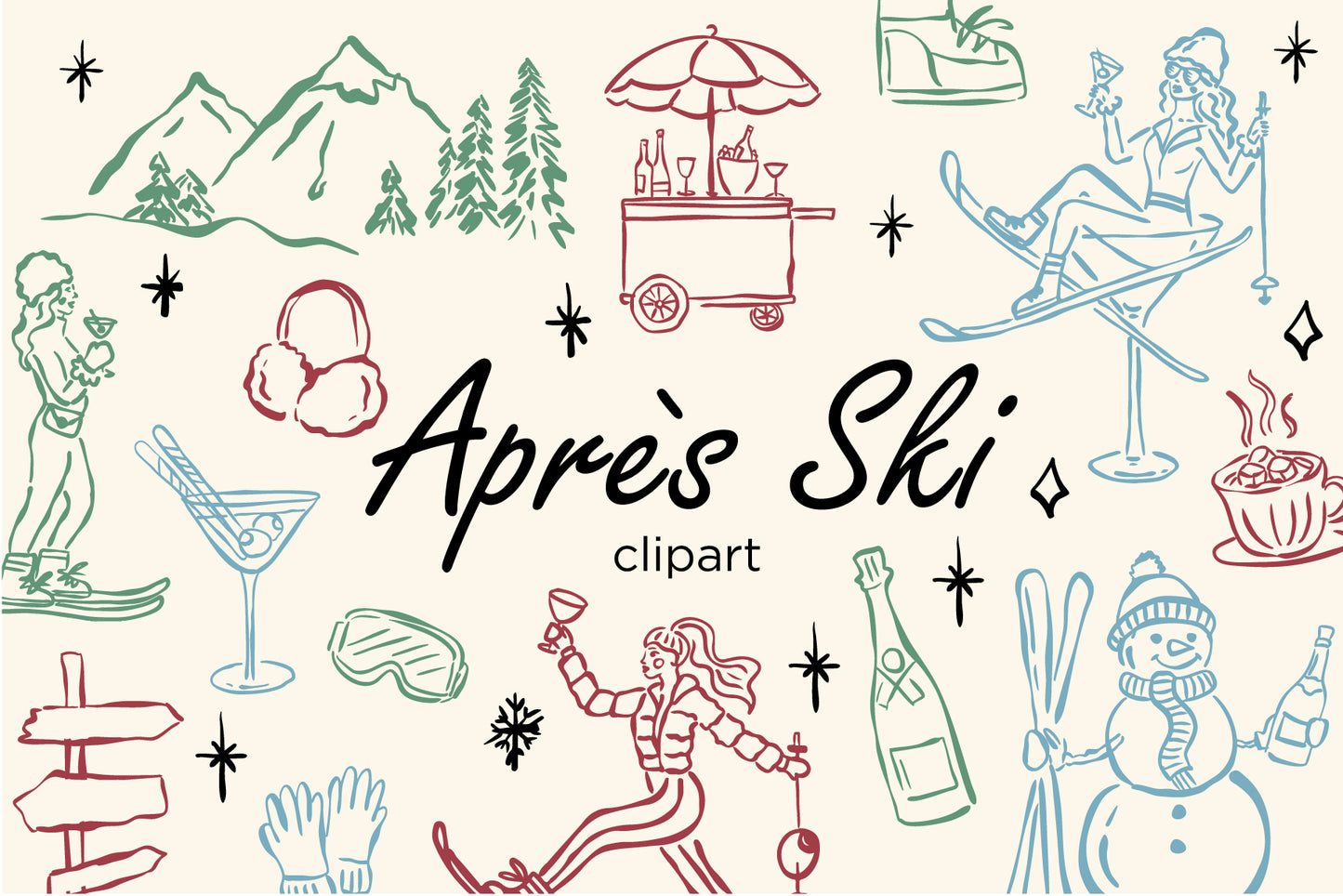 Apres Ski Bachelorette Illustrations