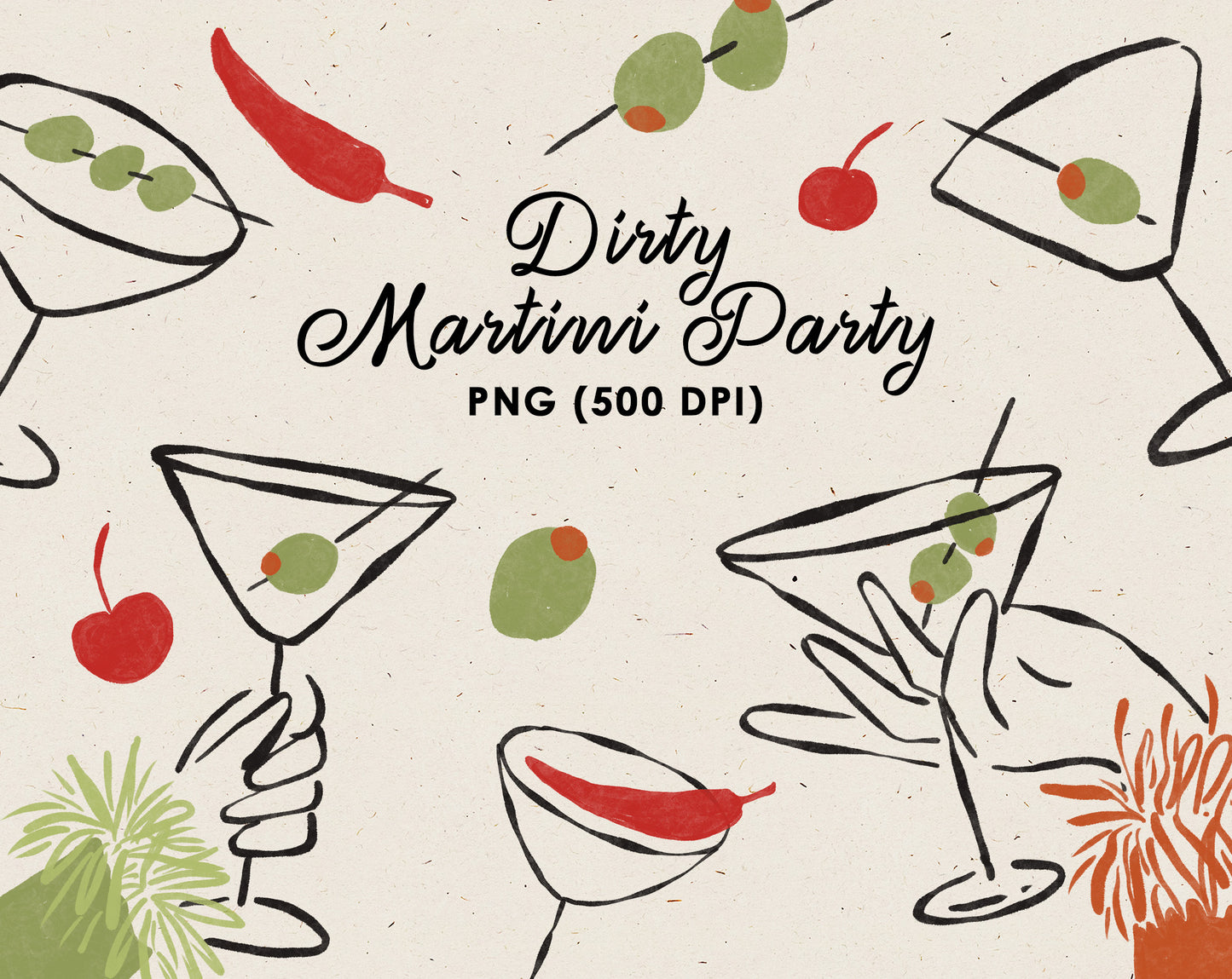 Dirty Thirty Martini Party Illustrations