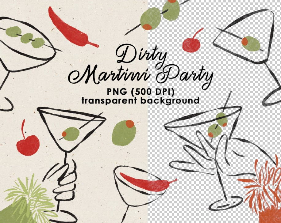 Dirty Thirty Martini Party Illustrations