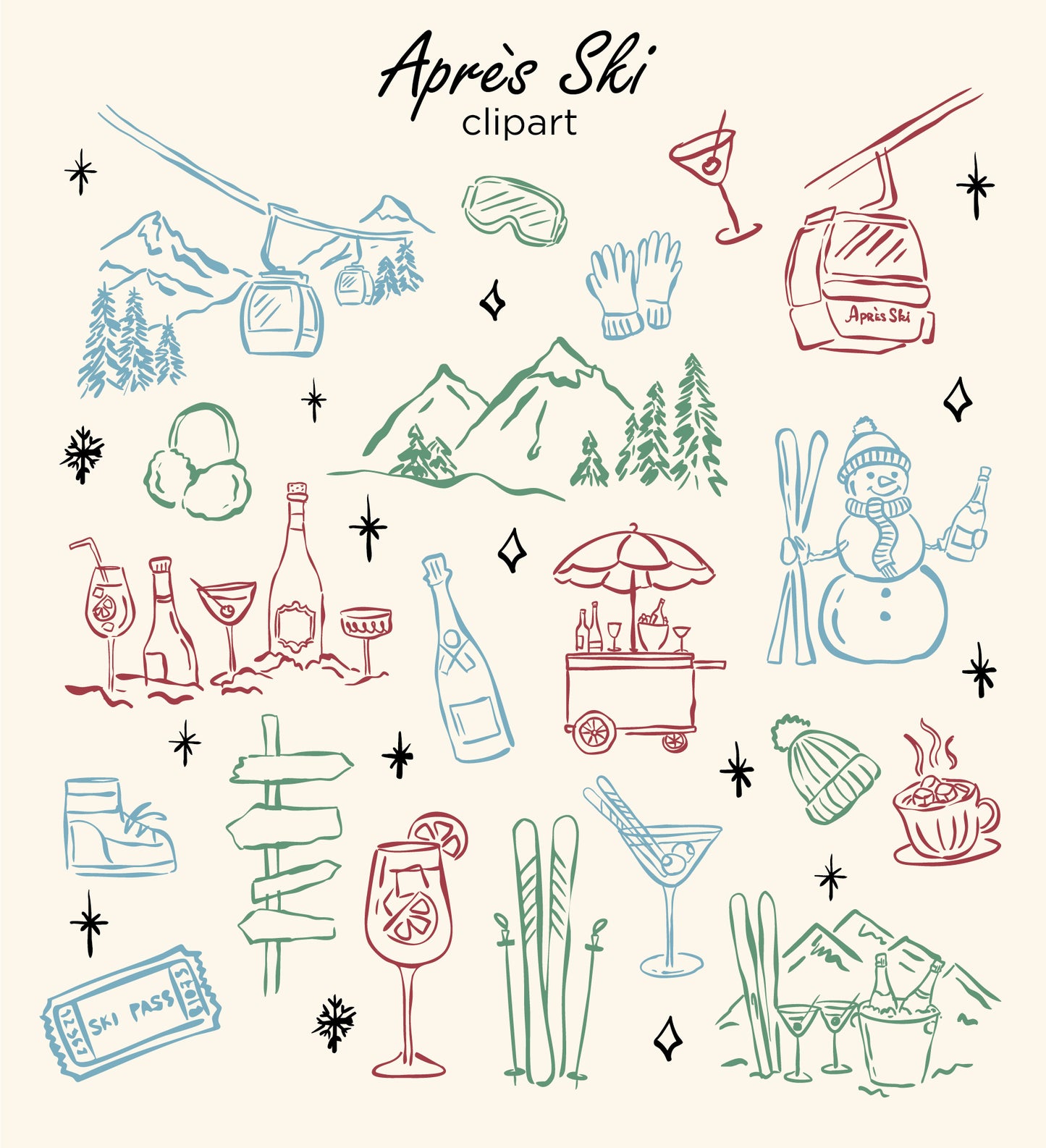 Apres Ski Bachelorette Illustrations