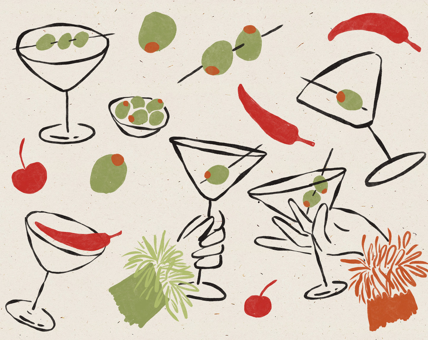 Dirty Thirty Martini Party Illustrations
