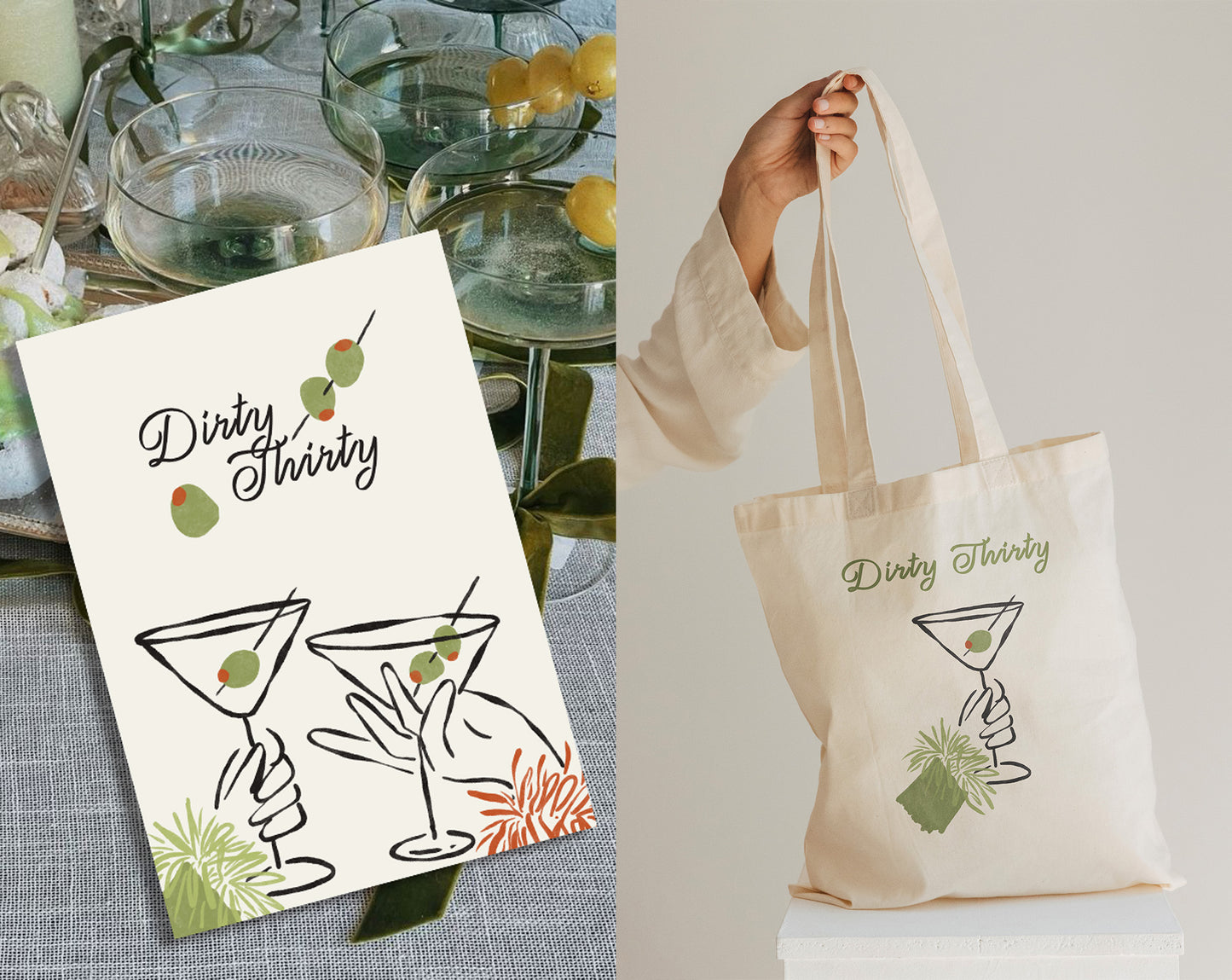 Dirty Thirty Martini Party Illustrations