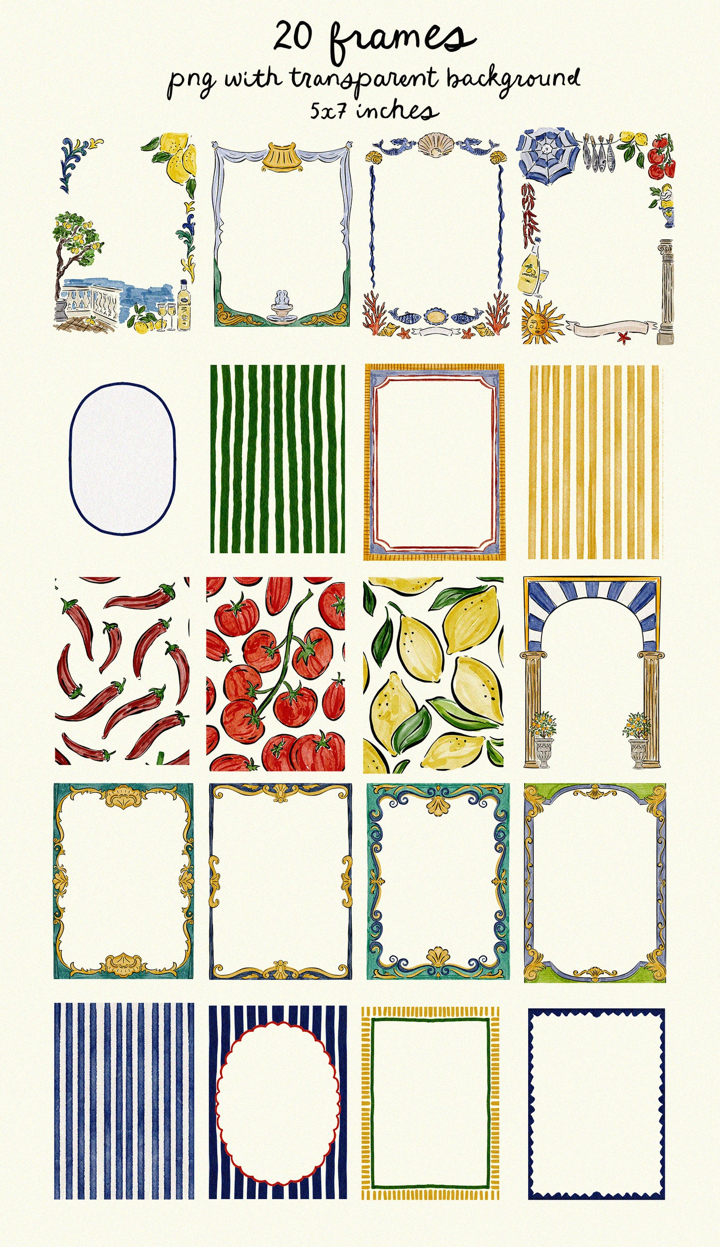 Italian Summer Watercolor Clipart