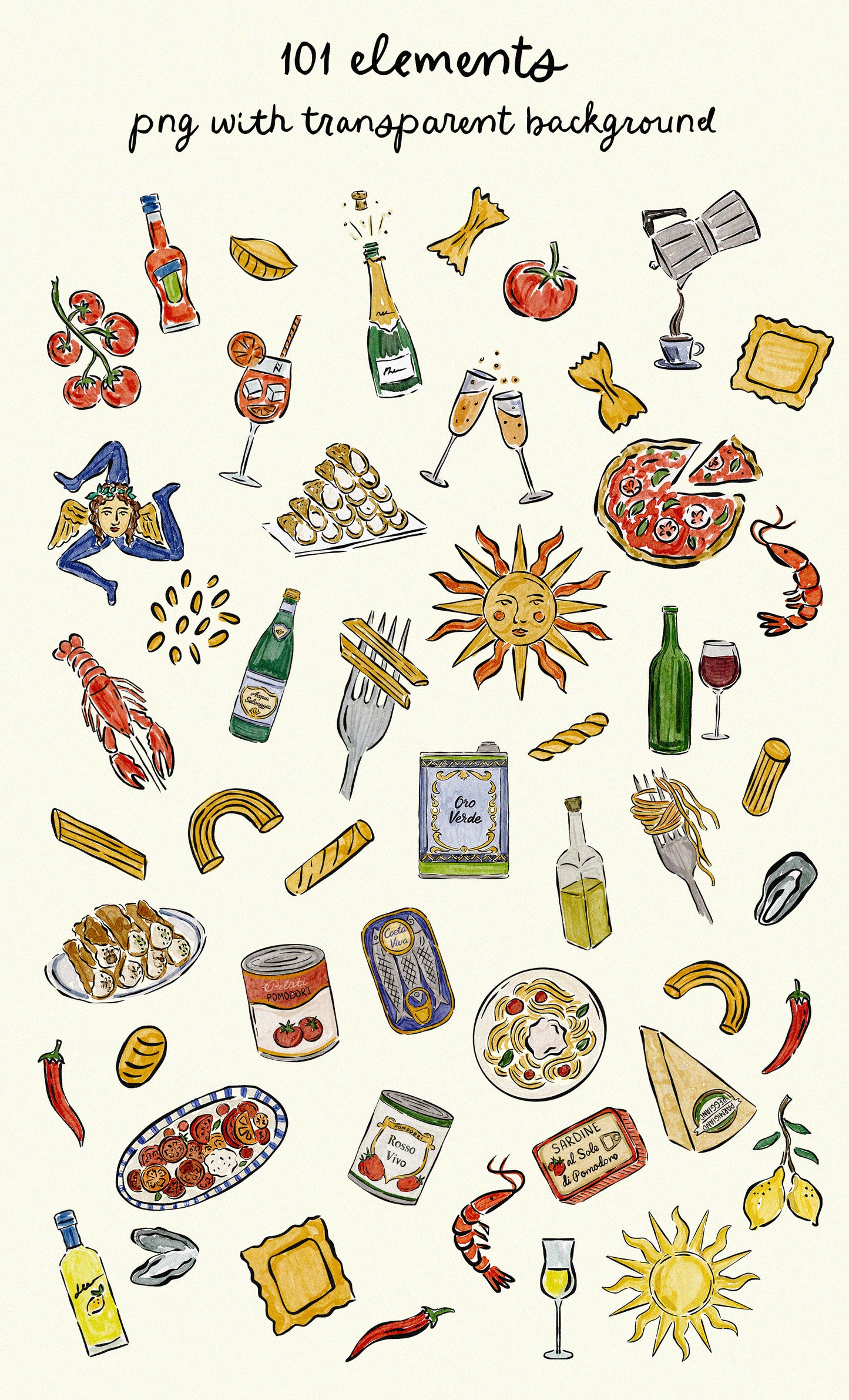 Italian Summer Watercolor Clipart