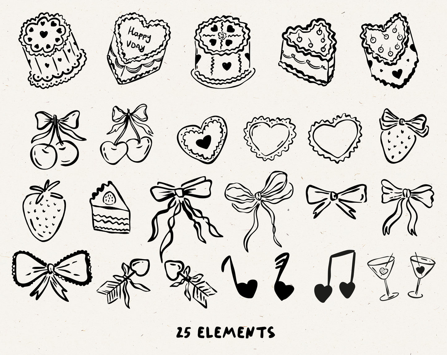 Hand Drawn Coquette Valentines Doodle Clipart
