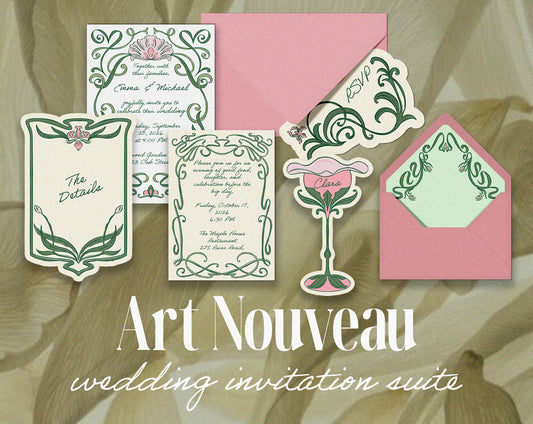 Art Nouveau Wedding Invitation Suite Template - Teresa Illustrations