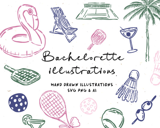 Tennis Bachelorette Illustration Clipart - Teresa Illustrations