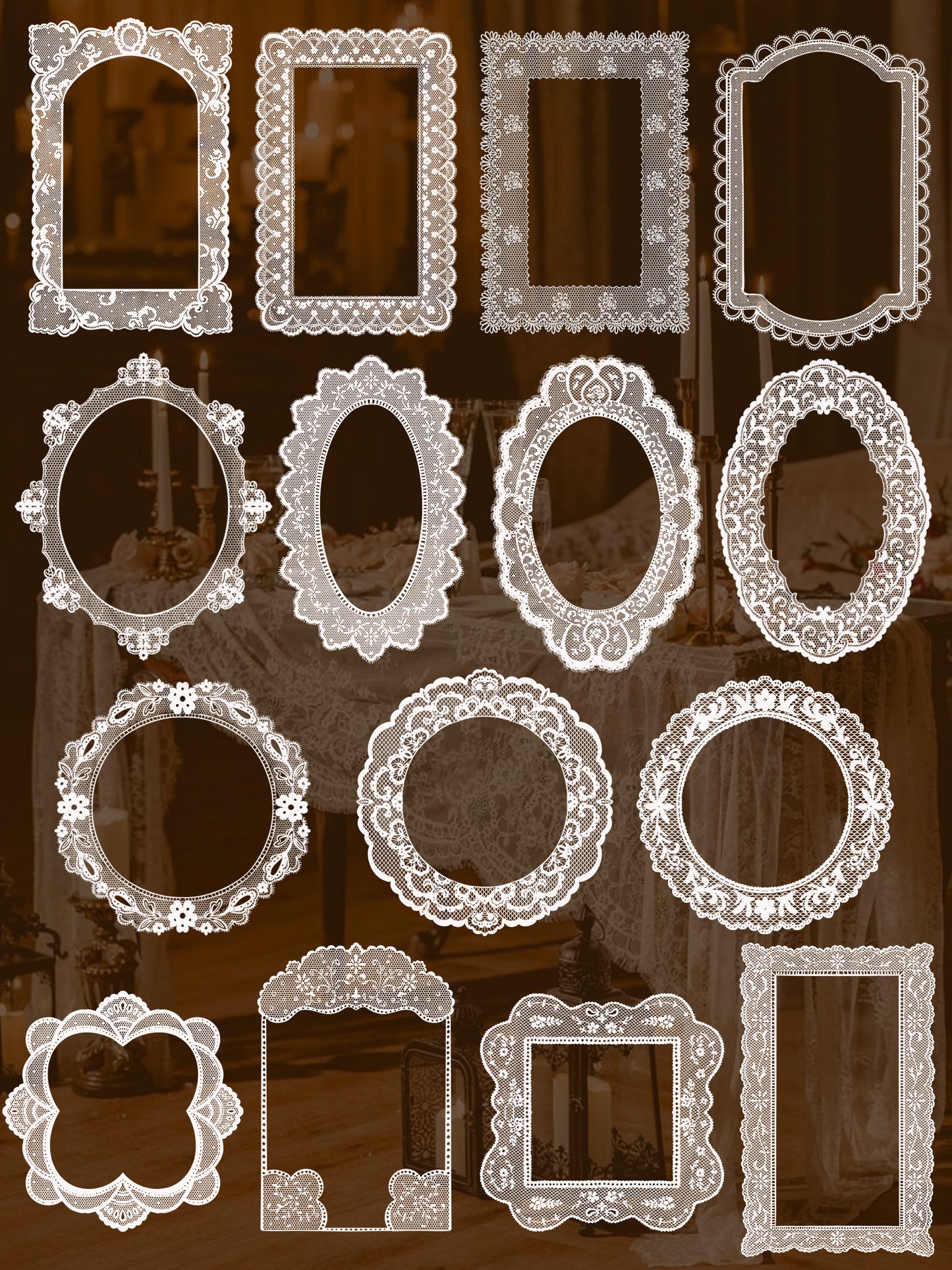 Vintage Lace Frames Clipart Set