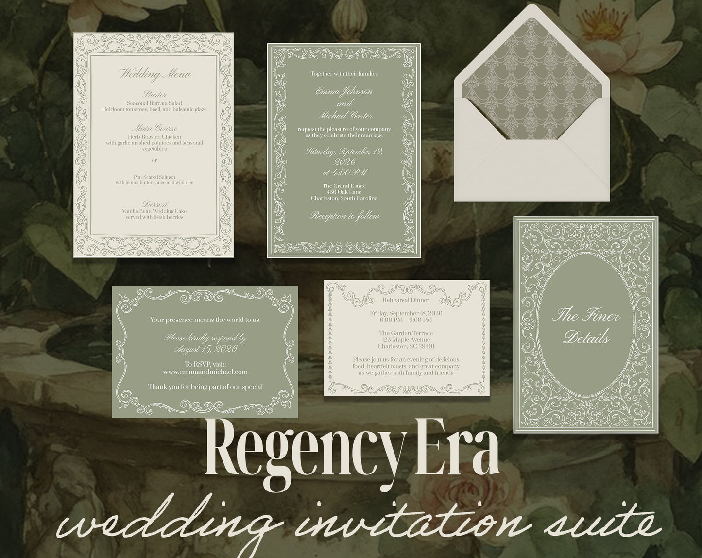 Regency Era Wedding Invitation Suite Template