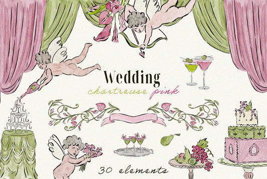 Chartreuse & Pink Wedding Clipart
