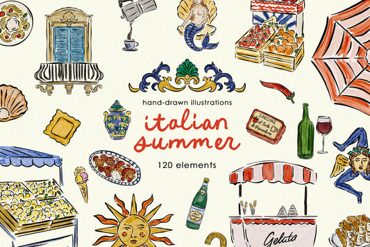 Italian Summer Watercolor Clipart