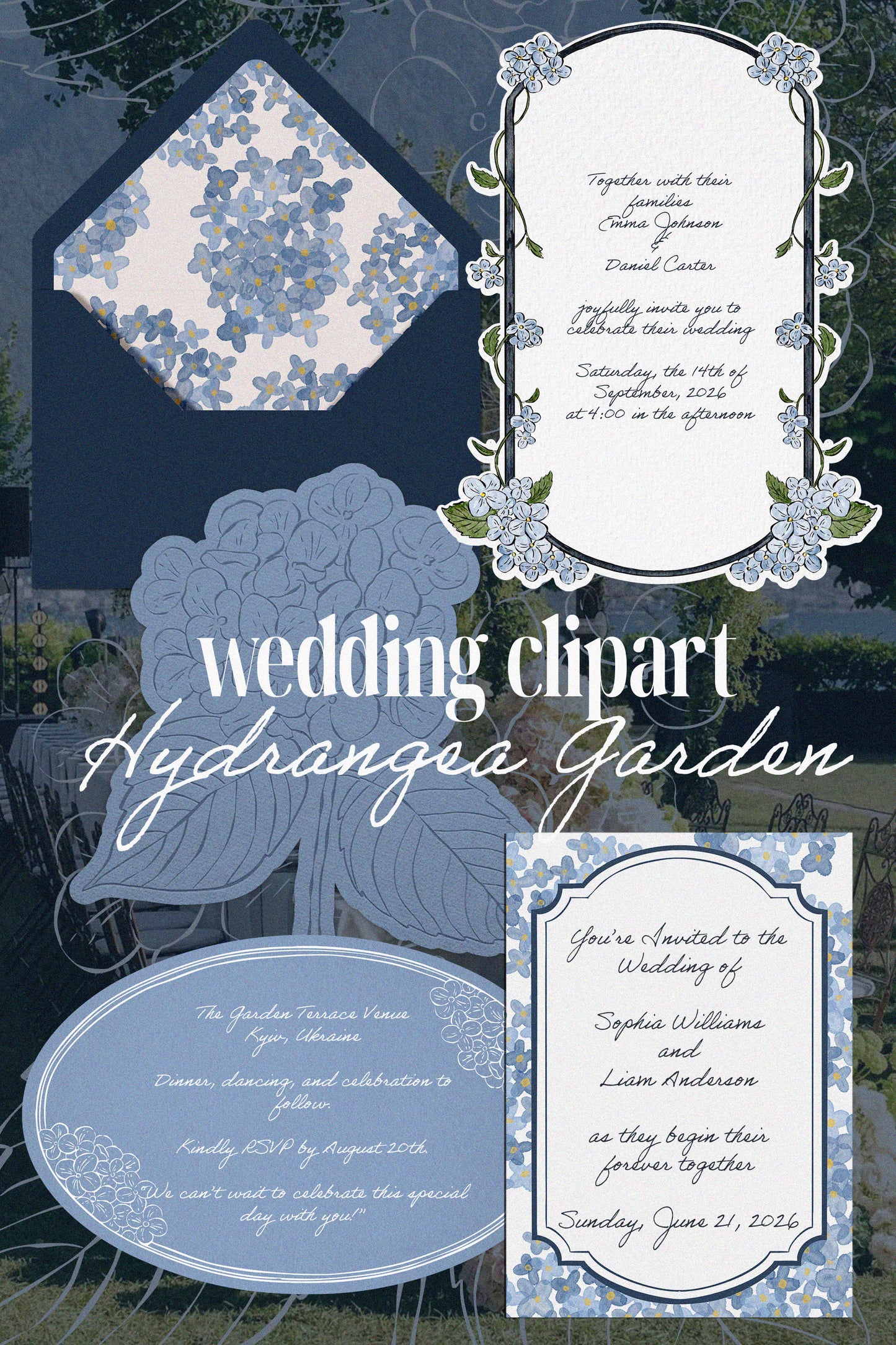 Hydrangea Garden Wedding Clipart Bundle