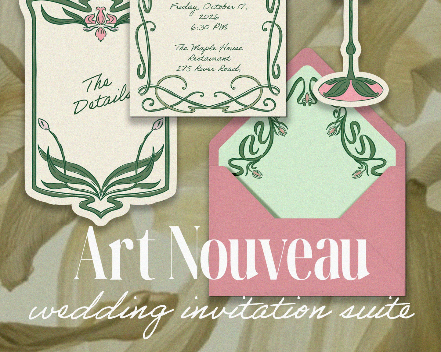 Art Nouveau Wedding Invitation Suite Template - Teresa Illustrations