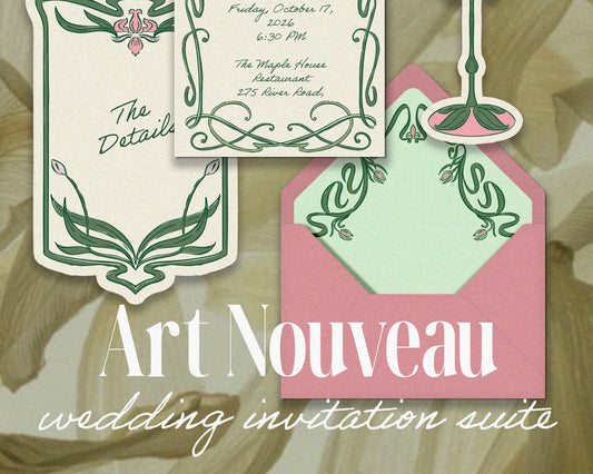 Art Nouveau Wedding Invitation Suite Template - Teresa Illustrations