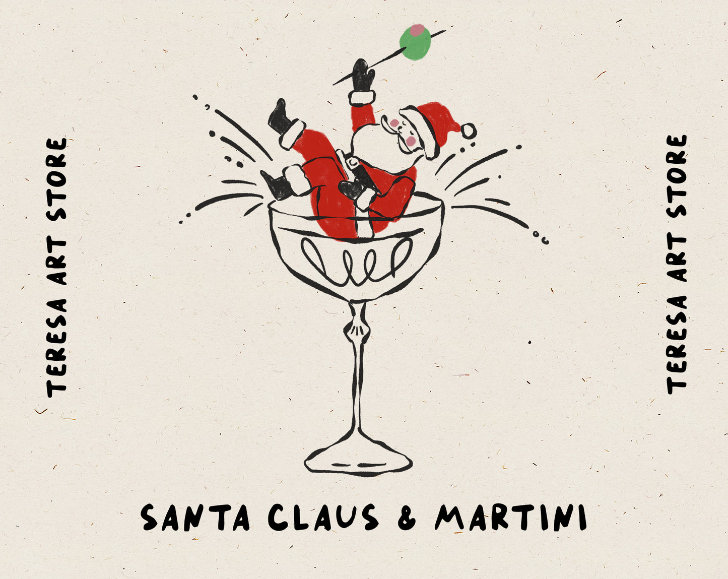 Hand Drawn Vintage Illustration of Santa Claus with Martini