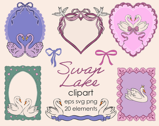 Vintage Swan Clipart Bundle