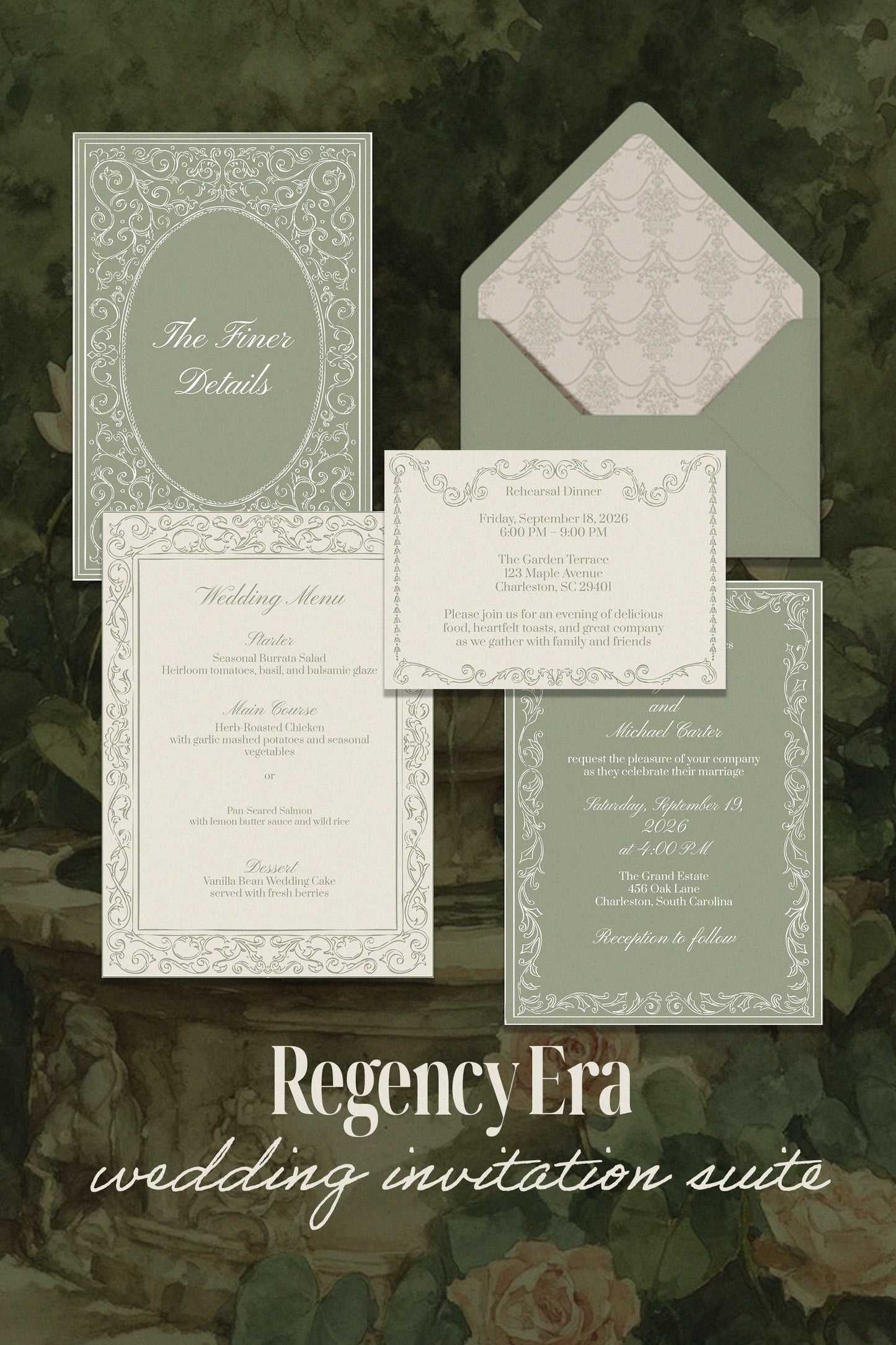 Regency Era Wedding Invitation Suite Template