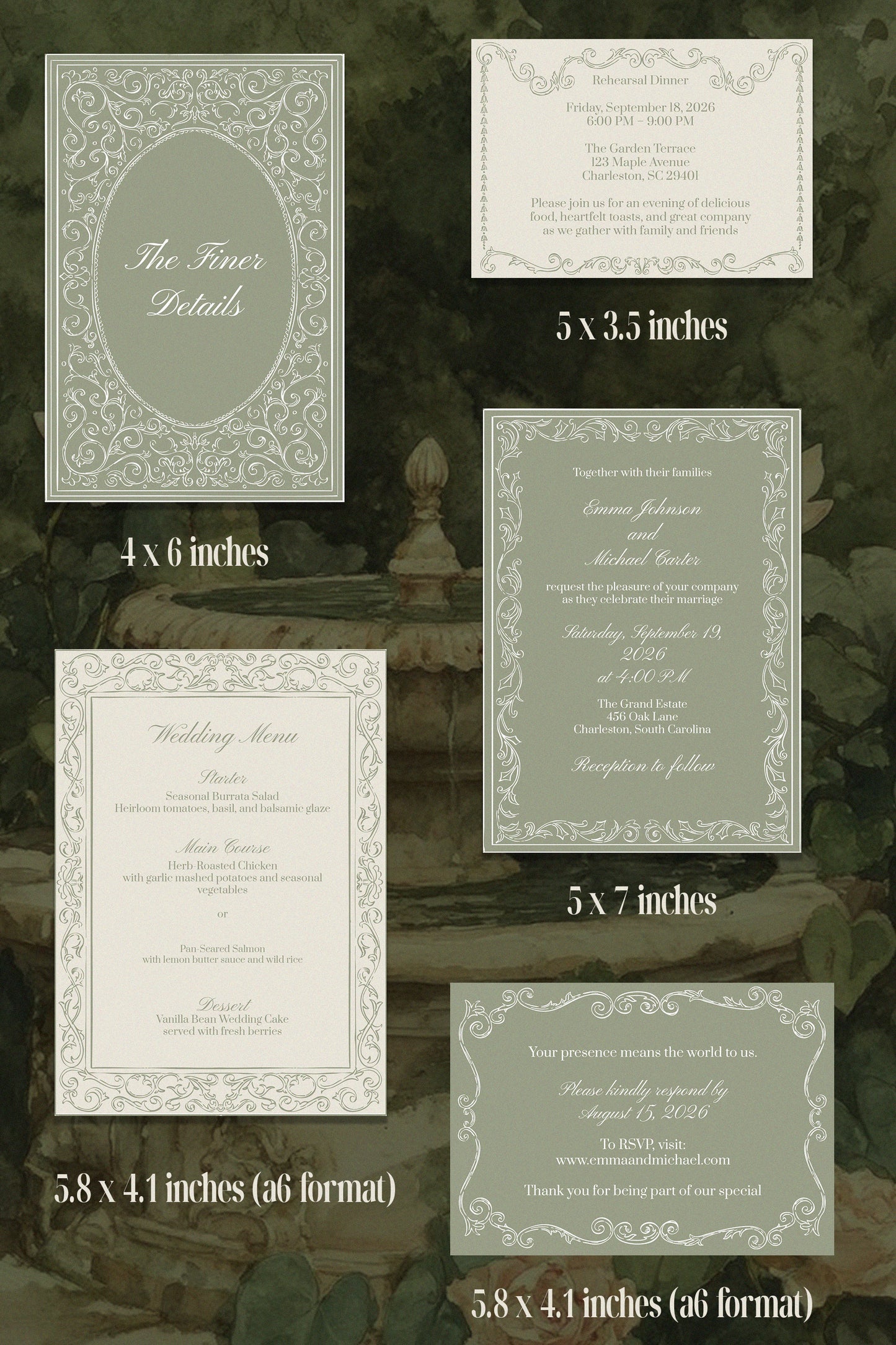Regency Era Wedding Invitation Suite Template