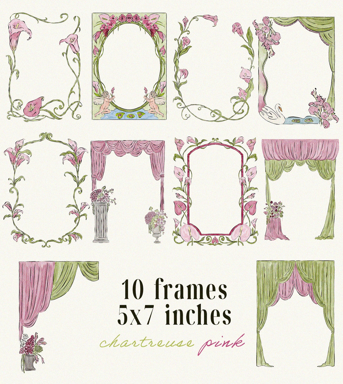 Chartreuse & Pink Wedding Clipart