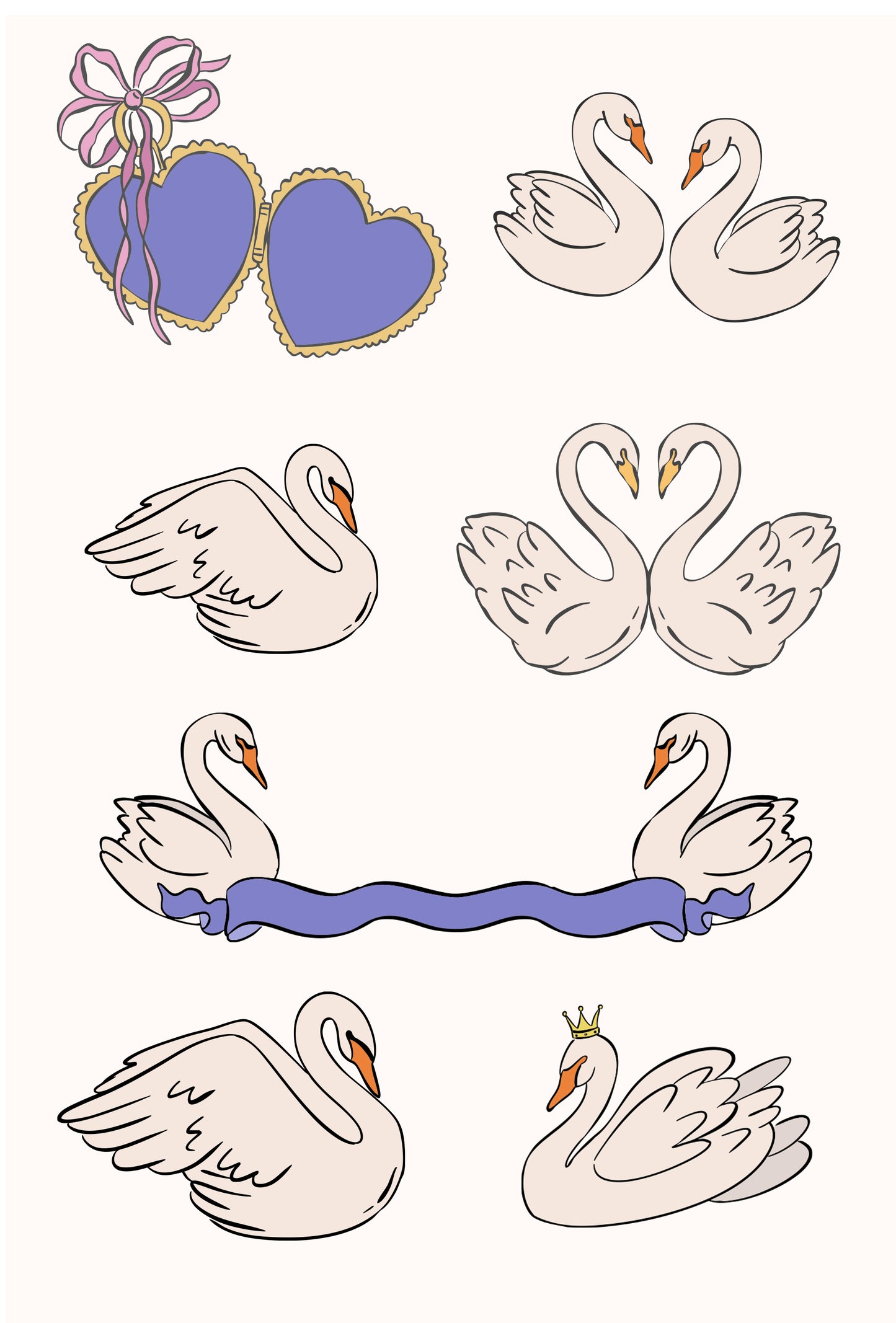 Vintage Swan Clipart Bundle