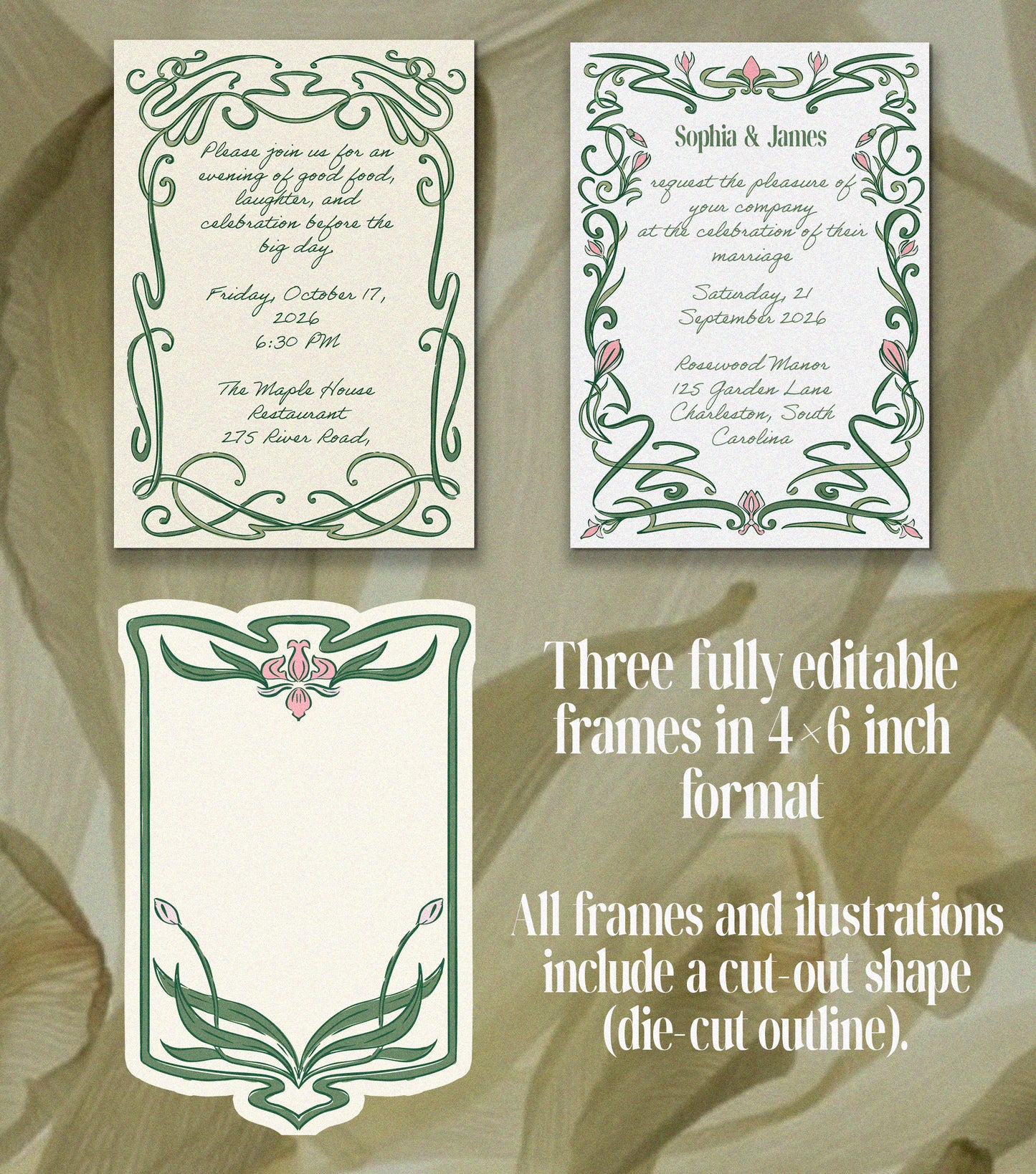 Art Nouveau Wedding Invitation Suite Template - Teresa Illustrations