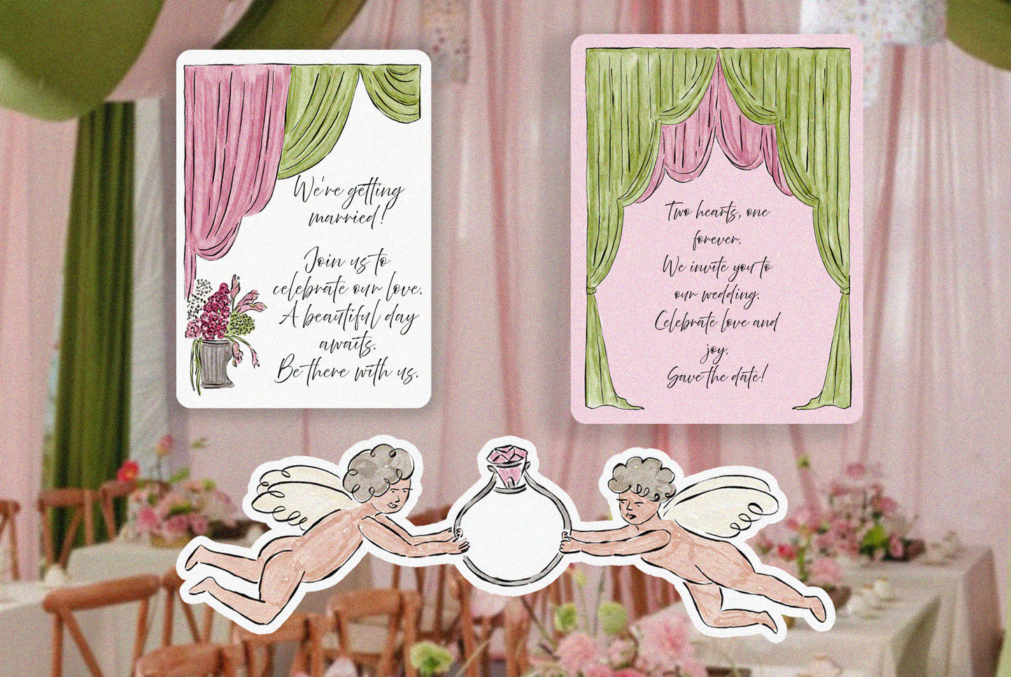 Chartreuse & Pink Wedding Clipart