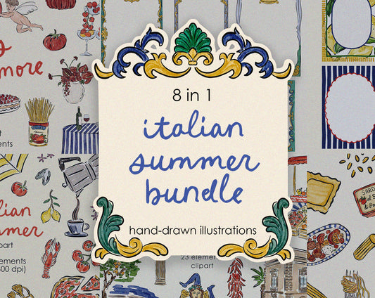 Hand Drawn Italian Summer Illustrations Bundle