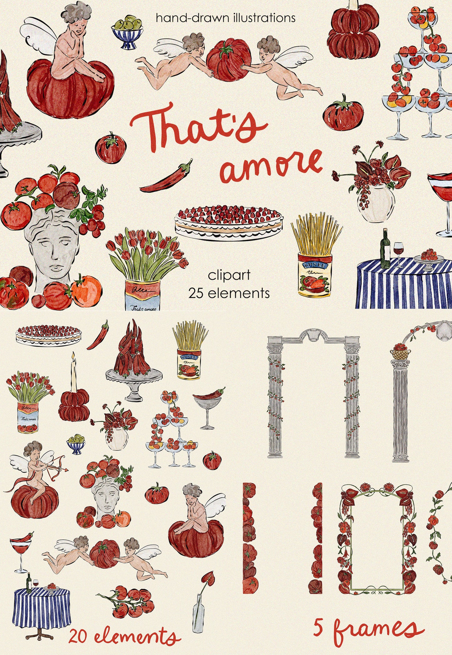 Hand Drawn Italian Summer Illustrations Bundle