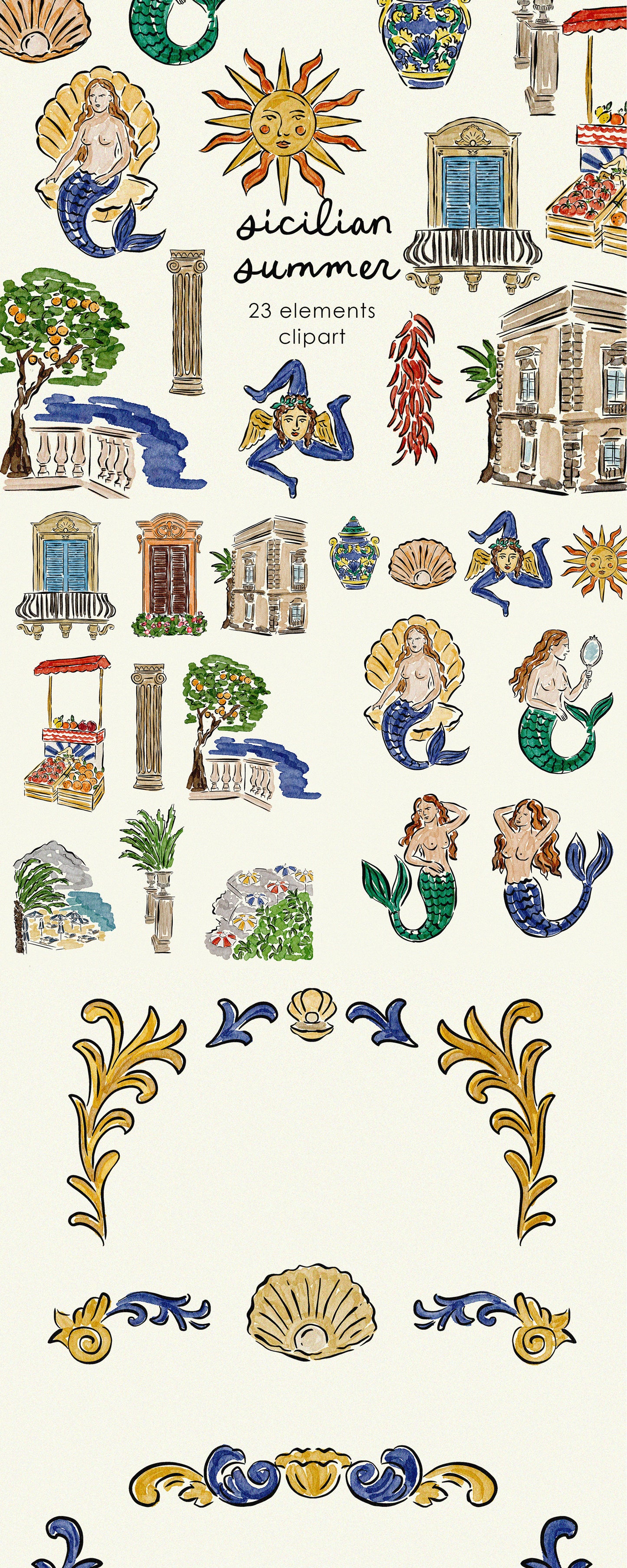 Hand Drawn Italian Summer Illustrations Bundle