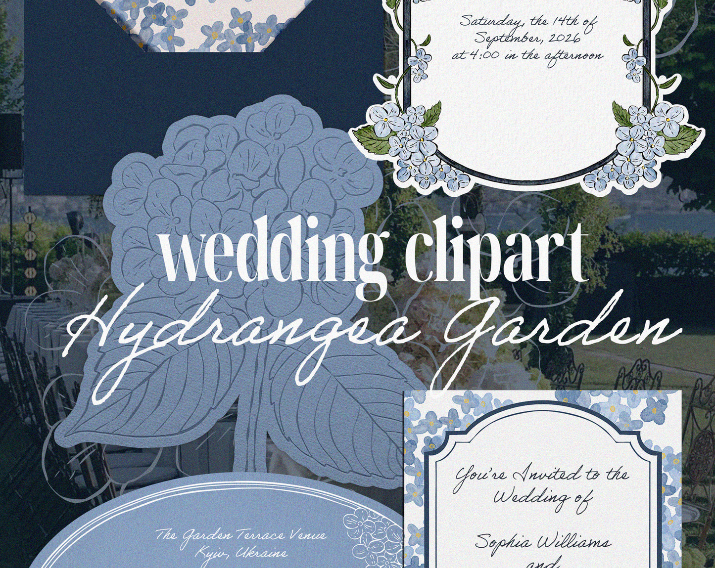Hydrangea Garden Wedding Clipart Bundle