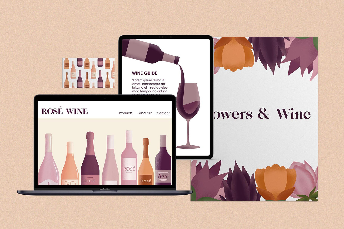 Rose Wine Collection. Patterns & Icons