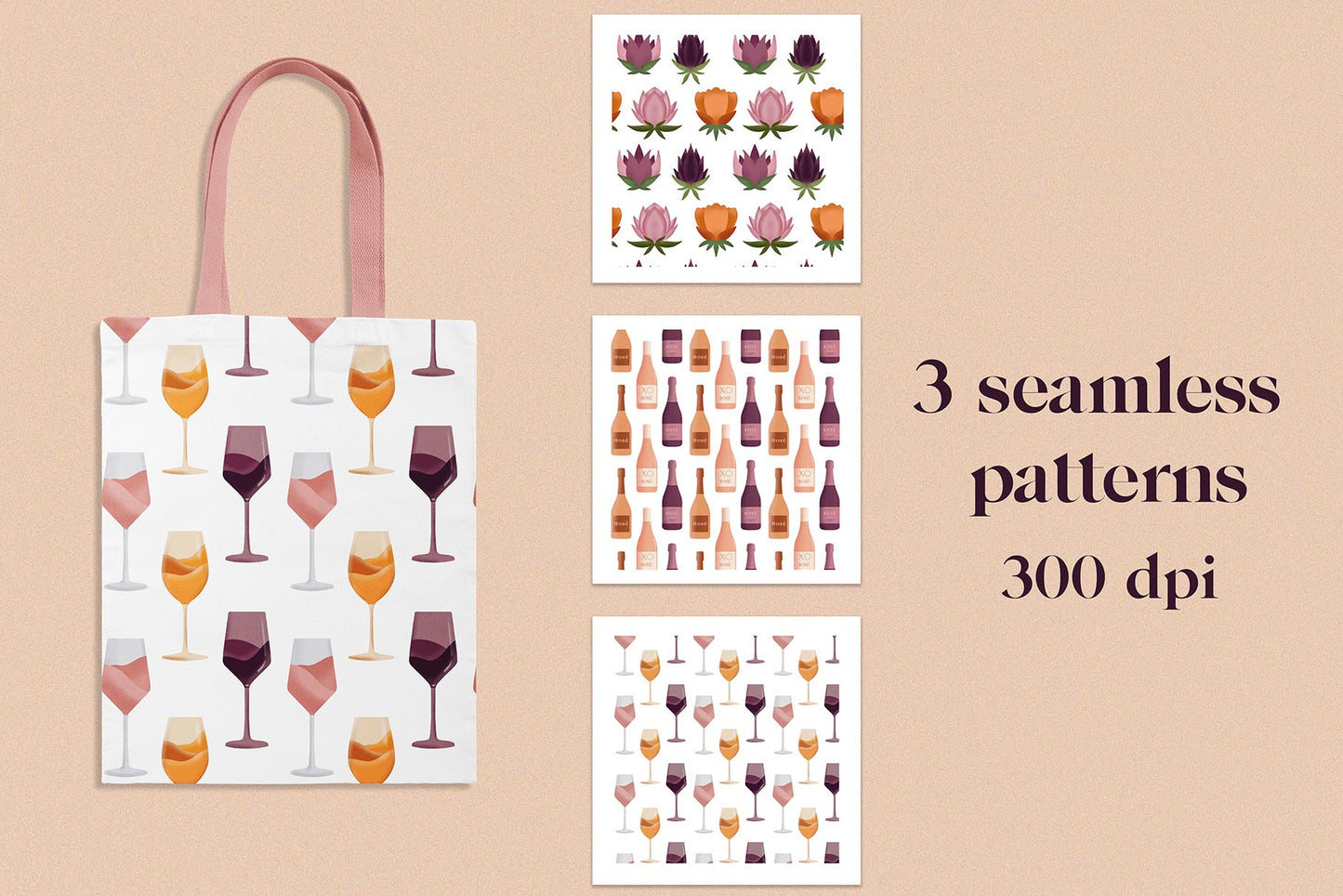 Rose Wine Collection. Patterns & Icons