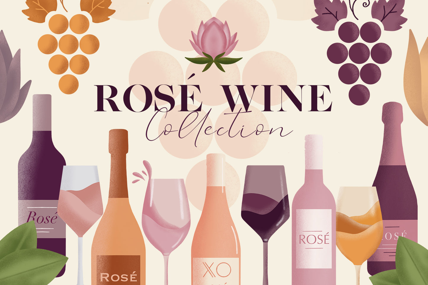 Rose Wine Collection. Patterns & Icons