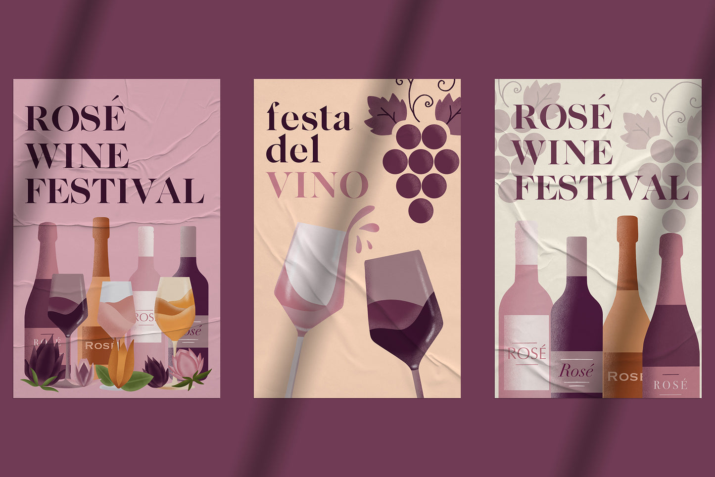 Rose Wine Collection. Patterns & Icons